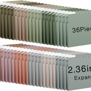 Yaomiao 36 Pcs Letter Size Expanding Hanging File Folders 2.36 Inch Hanging File Pockets with Tabs and Label Multicolored Cabinets File Folders for Office Home File Organization (Morandi Color)